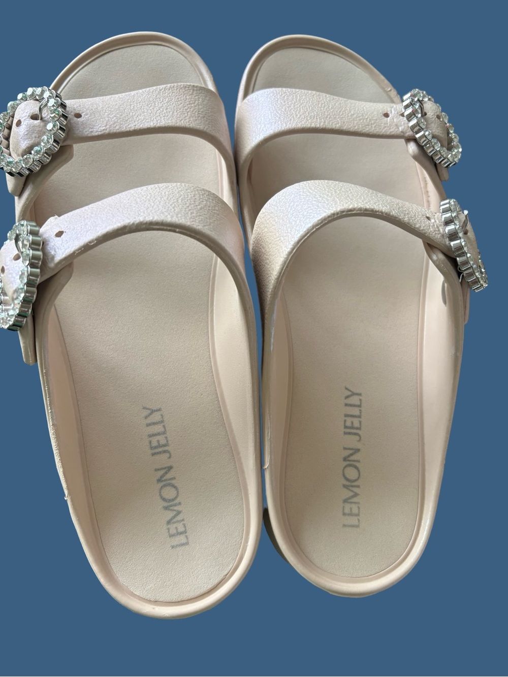 Lemon Jelly Women's cream Jeweled Double-Strap Slide Sandals